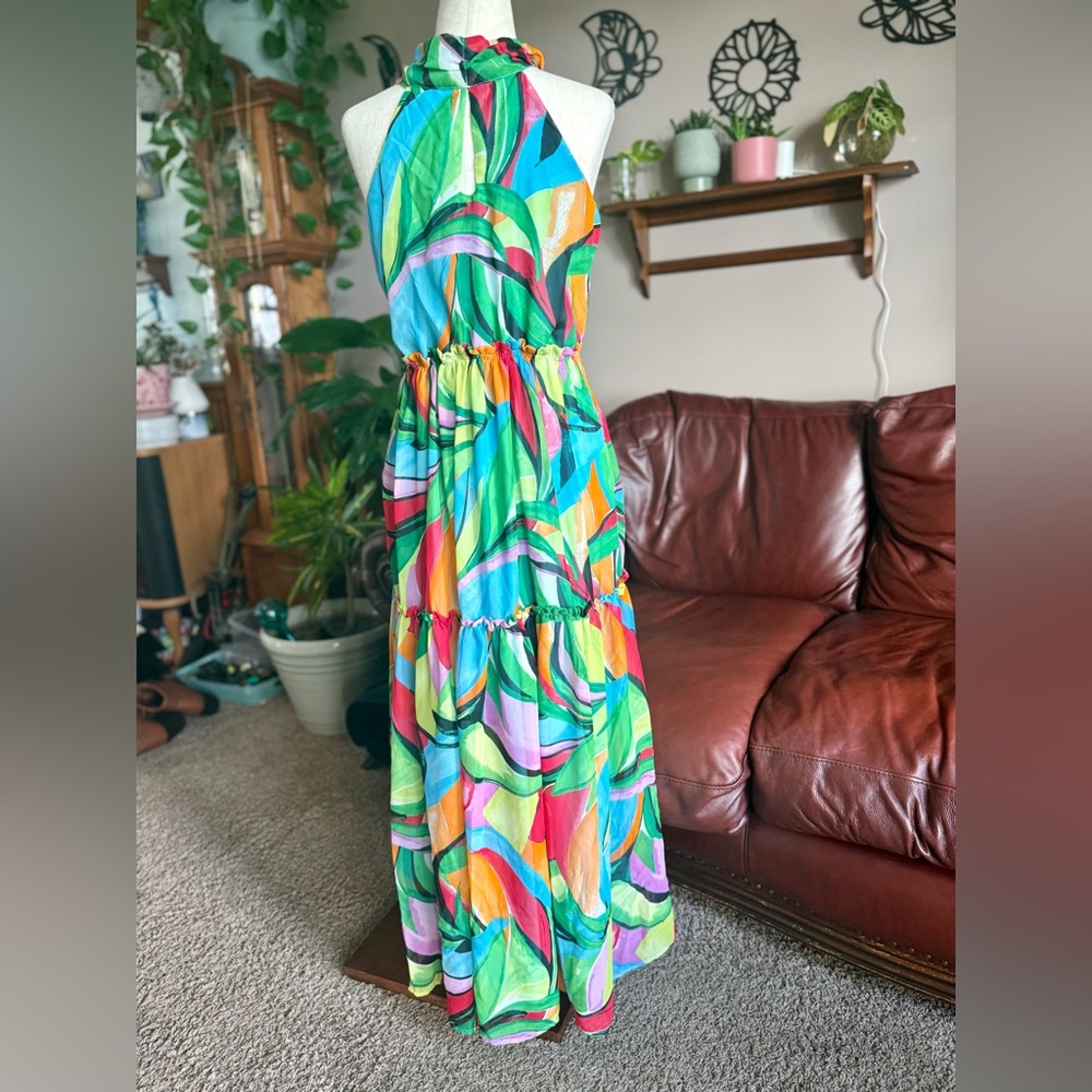 Women’s Size Small Multicolor Sleeveless Colorful Abstract Maxi Dress - Picture 4 of 6